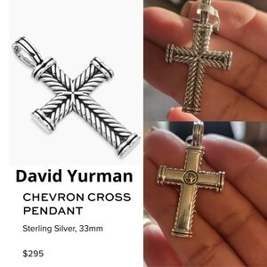 David Yurman Silver Chevron Cross Pendant. #307